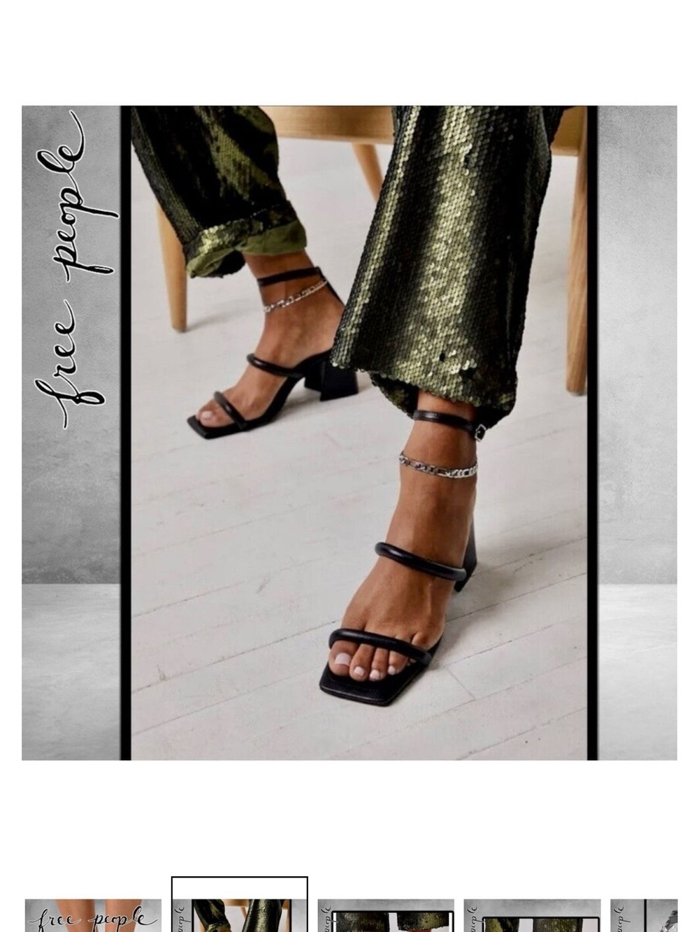 Free People Black Double-Strap Square-Toe Block Heels